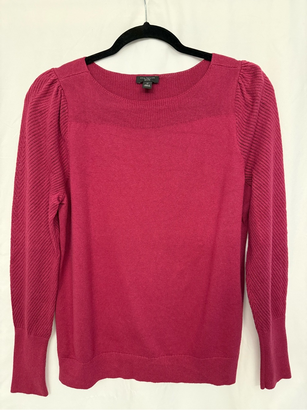 Ann Taylor Raspberry Scoop-Neck Puff Sleeve Sweater